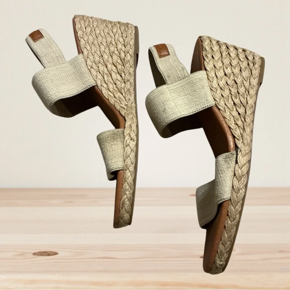 🌼Tommy Bahama André Assous Allison Stretch-Linen Wedges-Beige Linen